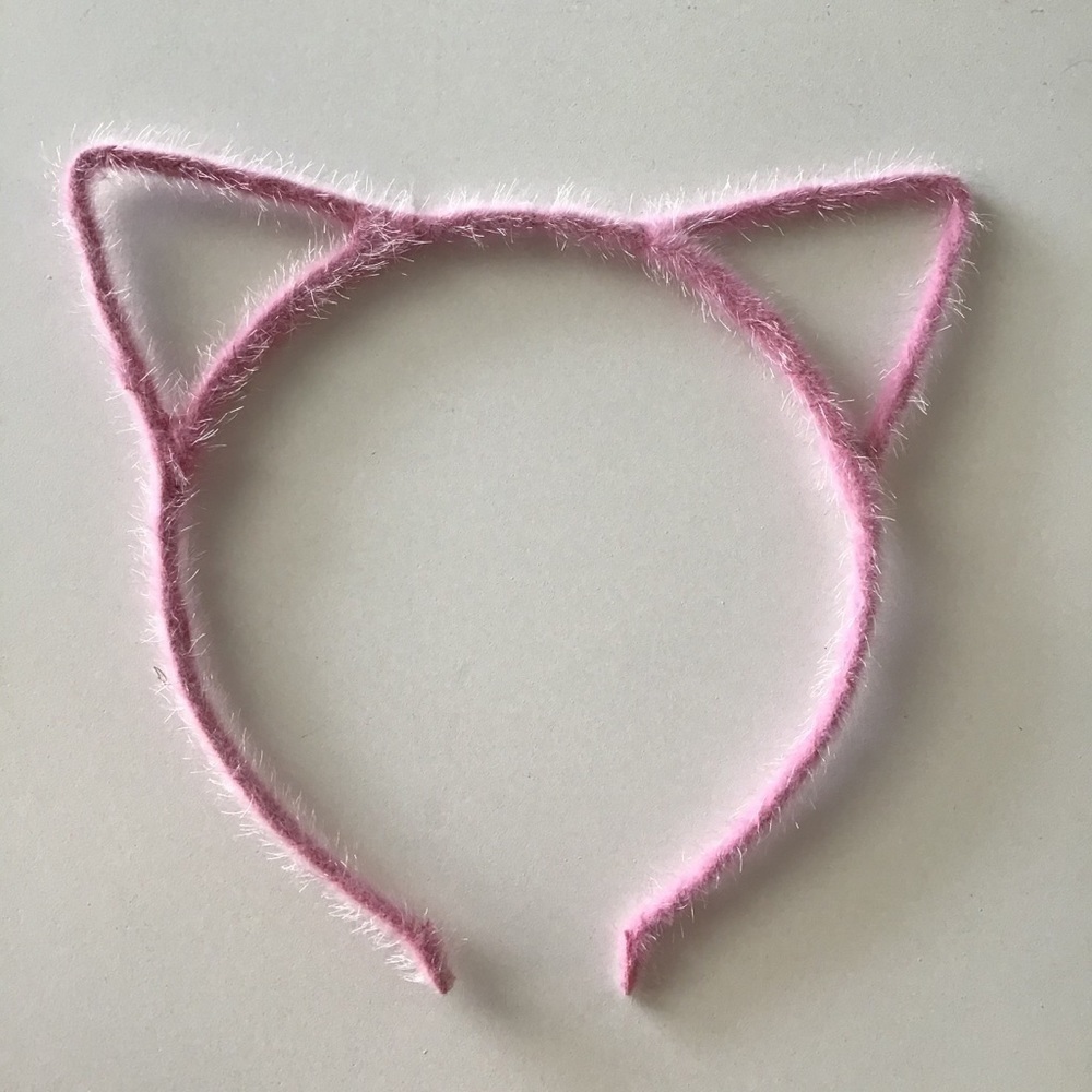 Cat Ears Hair Headband Pink Fuzzy Kitten Halloween Party Costume Crafts Girl NEW